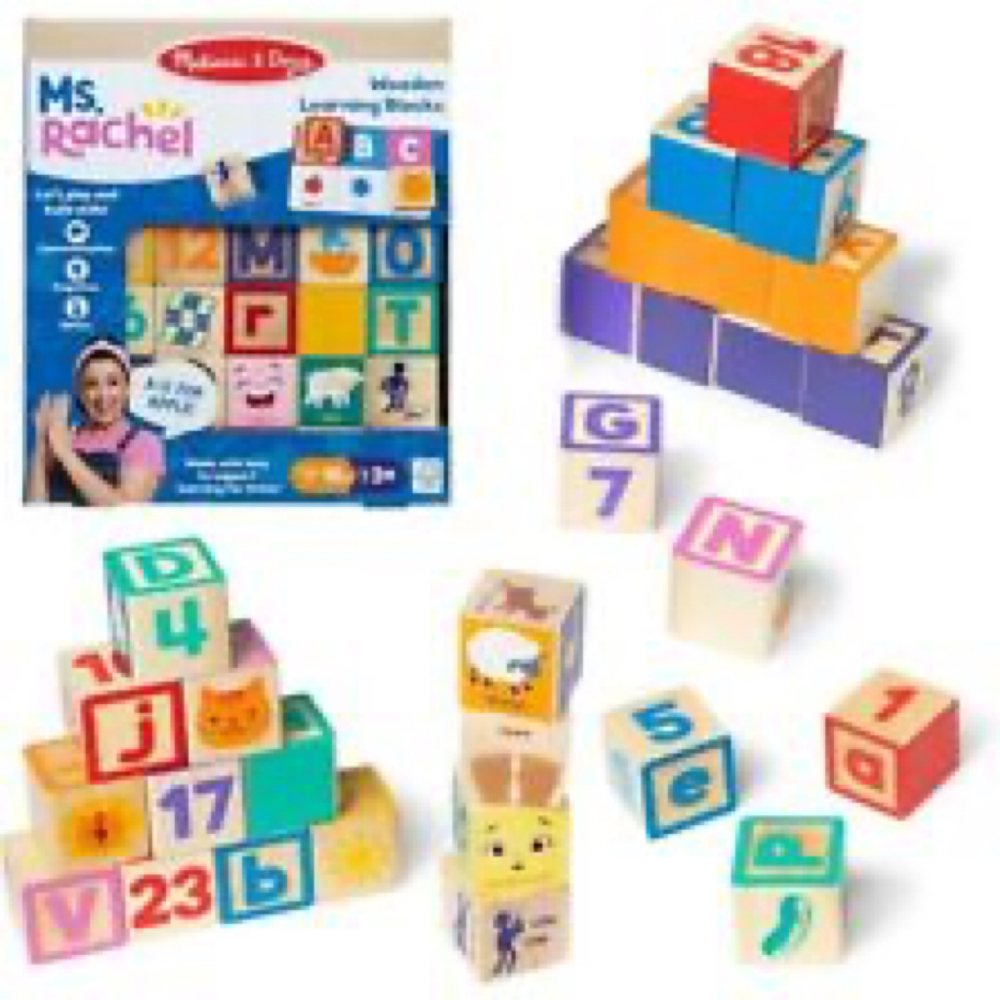 Melissa Doug Ms Rachel Wooden Learning Blocks Alphabet Numbers Pictures ABCs‎ 3+